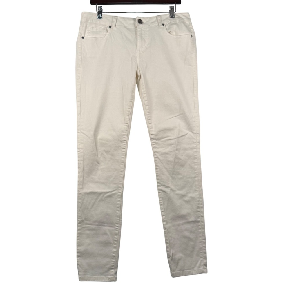 Cabi Women‎ 6 Skinny Jeans Cream Mid Rise Stretch Denim 219 Minimalist Neutral